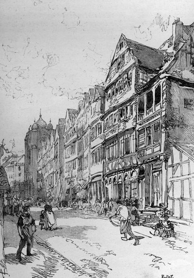 A frankfurti Zsidó utca ábrázolása, a Rothschild család szülőhelye. Metszet a "" The Illustrous World" -be alkotó: Unknown artist