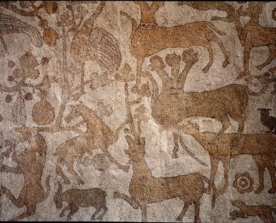 A képzeletbeli indiai fauna ábrázolása, amely Nagy Sándor (Kr. e. 356-323), macedón király, India meghódítása idején tett hőstetteit szimbolizálja. Pantaleone (vagy Pantaleon) járda alkotó: Unknown artist