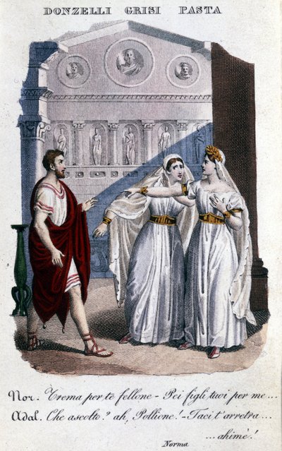 Vincenzo Bellini (1801 - 1835) „” La Norma ”” első ábrázolásának tolmácsainak ábrázolása: balról jobbra Domenico Donzelli (Pollione), Giuditta Grisi (Adalgisa) és Giuditta Pasta (Norma). 1833. alkotó: Unknown artist