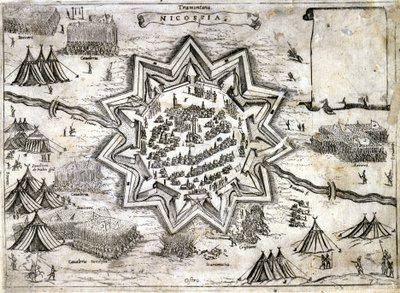 Nicosia ostromának ábrázolása Ciprus szigetén 1191-ben a 3. keresztes hadjárat során Richard Lion Heart által. 16. század. alkotó: Unknown artist