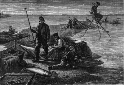 A lazachalászat visszatérése a Rajna partján. Metszet a folyóiratban „La jeunesse alkotó: Unknown artist