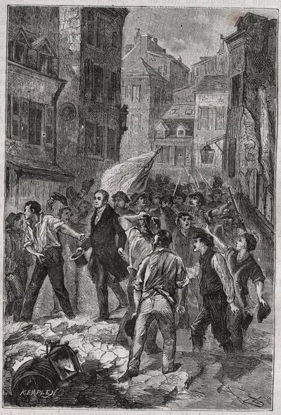 A kanuták lázadása Lyonban 1831-ben – Louis Bouvier-Dumolart (Dumolard) (Bouvier Dumolart) prefektusa és Lyonnais helyettese szabadlábra helyezték. alkotó: Unknown artist