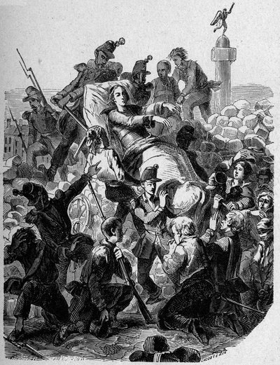1848-as forradalom: "" Denis Affre érsek (1793-1848) megsebesíti és hordágyon viseli 1848-ban. alkotó: Unknown artist