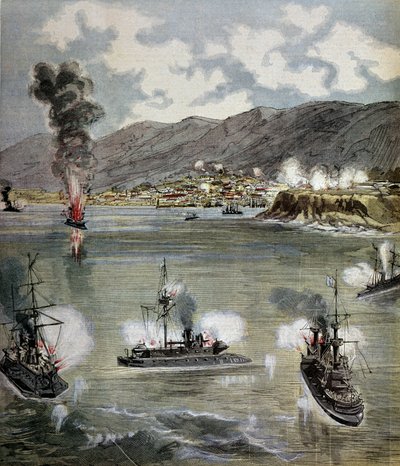 Forradalom Chilében: a Valparaiso elleni támadás 1891-ben. Az illusztráció a „” Supplement illustrates du Pepetit Journal””-ból származik, 1891. Paris, B.N. alkotó: Unknown artist