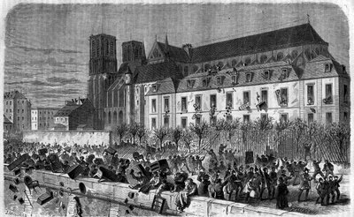 1830-as forradalom: Az Archeveche kifosztása Párizsban február 15-én alkotó: Unknown artist