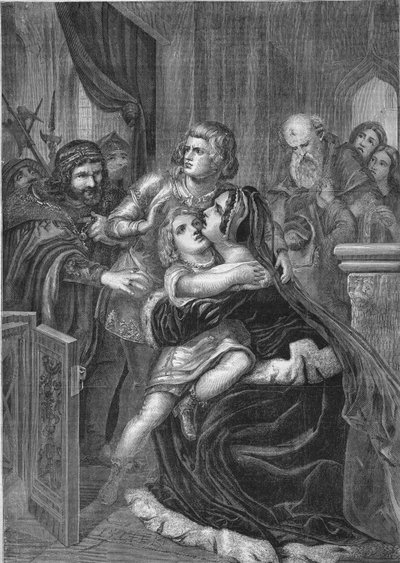 III. Richárd angol király elrabolja bátyja, IV. Edward (1452-1485) gyermekeit anyjuktól. Metszet 1860-ból Stilke festménye alapján. alkotó: Unknown artist