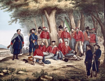 Risorgimento: "Az olasz hazafi, Giuseppe Garibaldi (1807-1882) Aspromontéban megsebesül, az 1862.08.29-ét katonák szállítják" (festmény) alkotó: Unknown artist