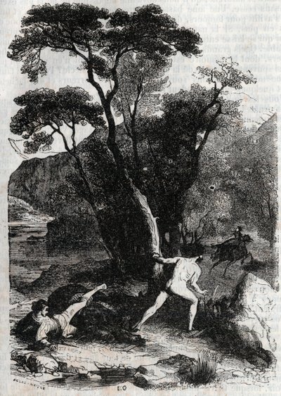 Roland üldözi Angelique-ot (Angelica) - 1851-ben készült metszet Ludovico Ariostotól: „" Furious Roland" (Orlando furioso) (16. század) alkotó: Unknown artist