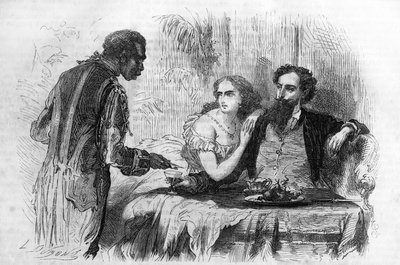 Római sorozat: „Párizsi puritánok”, Paul Bocage (1824-1887). – A néger hozta Robertnek a névjegykártyát. Metszet „Les bons romances”-ba alkotó: Unknown artist