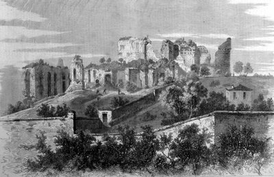Róma, kilátás a Palatinus-hegyre és a Cézárok palotájának romjaira. alkotó: Unknown artist