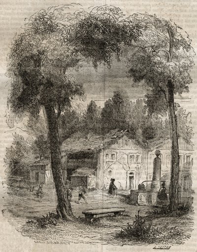 Rousseau a Motiers (Neuchatel kanton) - Illusztráció Jean-Jacques (Jean Jacques) Rousseau (1712-1778) „” vallomásaihoz” - 1849-es metszet alkotó: Unknown artist