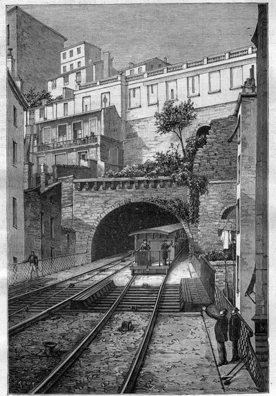 Vasúti útvonal Lyonból Fourviere-be – metszet a „Journal des voyages”-be, 1884 alkotó: Unknown artist
