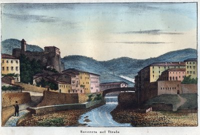 Rovereto városa Trentinoban, Észak-Olaszországban - 19. század - metszet a „Szokások és hagyományok az Univerzum minden népének” könyvéből. Ez a kormányzás, a törvények, a milícia és minden nemzet vallásának története a legtávolabbi időktől egészen az n. alkotó: Unknown artist