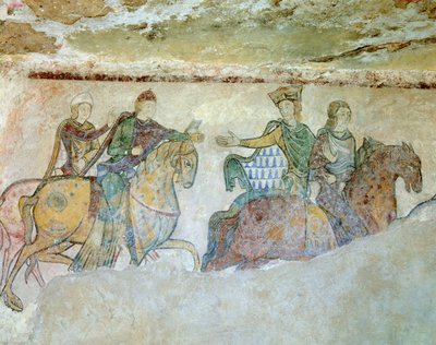 Királyi Cortege (vagy néha „királyüldözésként értelmezhető”), amely Henrik királyból (II. Henrik) áll a kortézs élén (ez a részlet hiányzik), mögötte felesége, Alienor d