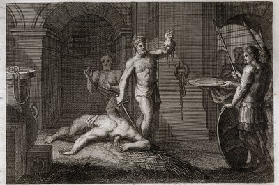 Royaumont Biblia, Újszövetség: Keresztelő Szent János dekollációja. Az egyik egy fennsíkra hajtja a fejét. Illusztráció 1811-ből. alkotó: Unknown artist