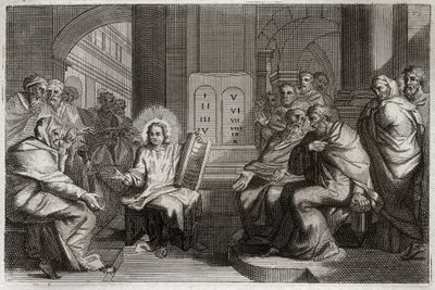Royaumont Biblia, Újszövetség: Jézus a templomban az orvosok között. alkotó: Unknown artist