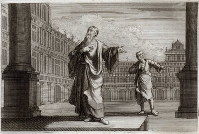 Royaumont Biblia, Újszövetség: Példabeszéd a farizeusról és a vámszedőről, aki elment imádkozni a templomba. Illusztráció 1811-ből. alkotó: Unknown artist