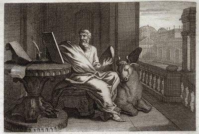 Royaumont Biblia, Újszövetség: Szent Lukács evangélista a bikával. Illusztráció 1811-ből. alkotó: Unknown artist