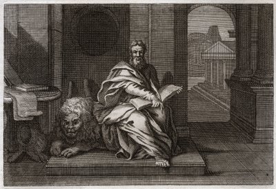 Royaumont Biblia, Újszövetség: Szent Márk evangélista az oroszlánnal. Illusztráció 1811-ből. alkotó: Unknown artist