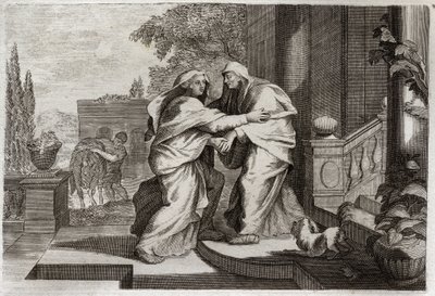 Royaumont Biblia, Újszövetség: Látogatás. A Boldogságos Szűz Mária meglátogatja unokatestvérét, Erzsébetet. Illusztráció 1811-ből. alkotó: Unknown artist