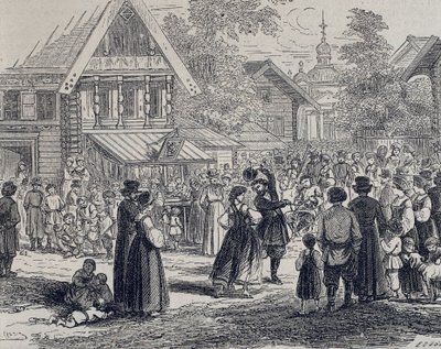 Oroszország (19. század). Fesztivál egy faluban. 1879 (metszet) alkotó: Unknown artist