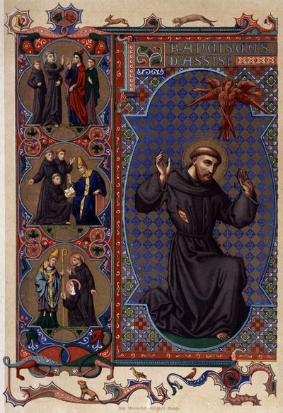 Assisi Szent Ferenc és a stigmák megjelenése (1224), kromolitográfia XIX. alkotó: Unknown artist