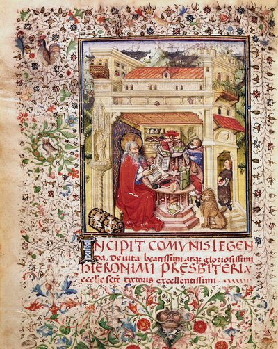 Szent Jeromos tanulmányában Oldal a 15. századi római „Opuscola spirituala et moralia” kéziratból, Biblioteca Vallicelliana alkotó: Unknown artist
