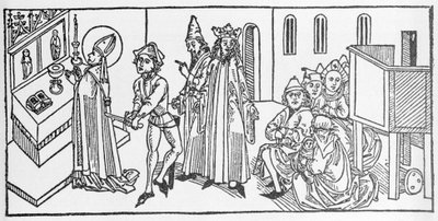 Szent Máté. A Voragine-i Jacobus (James) (1228-1298) metszete a „Szentek élete – nyári rész” című könyvéből (A szent könyve). Lübeck 1488. alkotó: Unknown artist