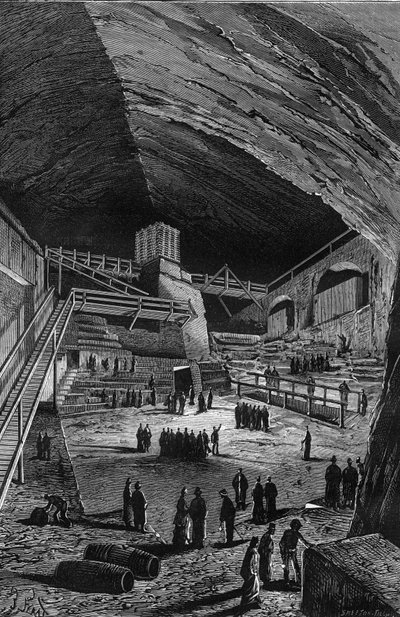 Wieliczkai sóbányák, Lengyelország. Metszet a „természetbe” alkotó: Unknown artist