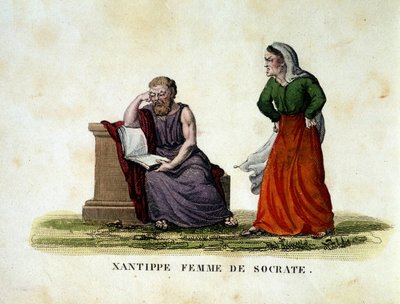 Scene de menage Szókratész és felesége, Xantippe (Xanthippe) között - metszet alkotó: Unknown artist