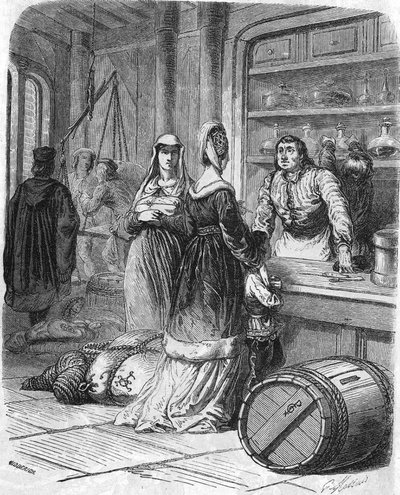A hétköznapok színtere, üzlet a 15. században. alkotó: Unknown artist
