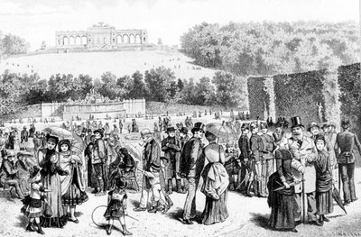 A Schonbrunn Park, a Bécstől nem messze található paloták és kertek komplexuma a 18. századtól a Habsburg család nyári rezidenciája volt. századi litográfia. alkotó: Unknown artist