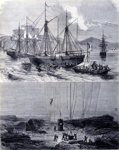 Spanyol galleonok hajóroncsainak keresése a Vigo-öbölben 1702-ben. XIX. alkotó: Unknown artist