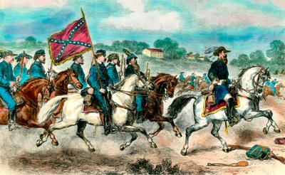 Szecessziós háború: „” Stuart tábornok a konföderációs lovassággal 1862-ben”” Metszet a 19. századi magángyűjteményről alkotó: Unknown artist