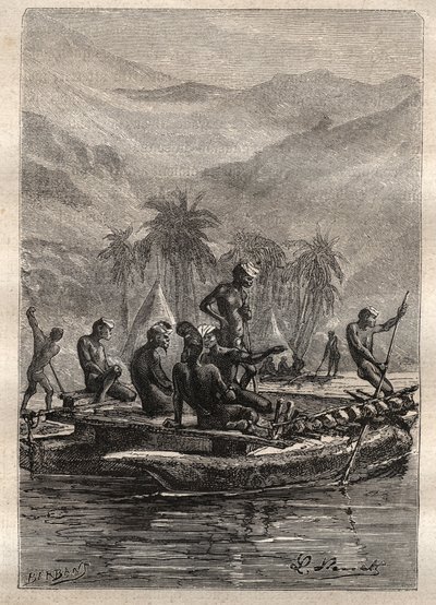James Cook kapitány (1728-1779) második útja (1772-1775): a bennszülötteknek volt elég magabiztosságuk ahhoz, hogy közeledjenek és cseréljenek (Új-Kaledónia) – az illusztráció a „18. századi nagy tengerészek” c. alkotó: Unknown artist
