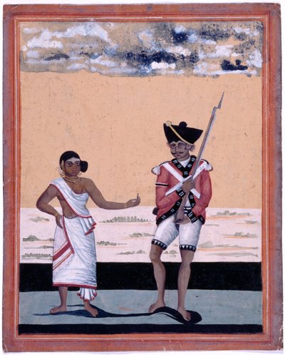 A madrasi bennszülött gyalogság Sepoyja és felesége alkotó: Unknown artist