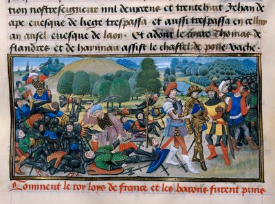 Hetedik keresztes hadjárat: IX. Lajos (Szent Lajos) királyt (1214-70) elfogják az 1250-es egyiptomi manszúri csata során, David Aubert Chronique abregee 1250 Paris. alkotó: Unknown artist