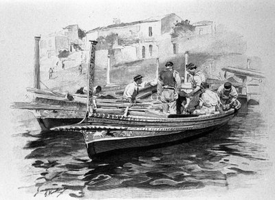 Szicíliai halászok Lipari régióból. 19. századi metszet. alkotó: Unknown artist