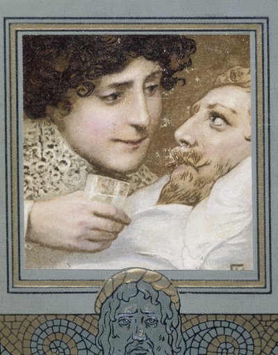 Beteg férfi és nő adnak neki egy pohár vizet – 19. század alkotó: Unknown artist