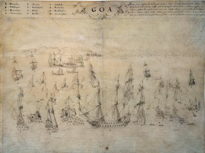 Goa, portugál gyarmat ostroma a holland flotta által 1603 és 1639 között. 17. századi kézirat Paris, B.N. alkotó: Unknown artist