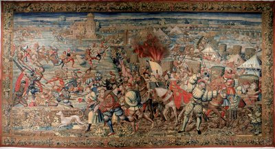 Hatodik olasz háború (1521-1526): az 1525. február 24-i páviai csata (Pavia) ábrázolása, amelyben I. Ferenc vereséget szenvedett V. Károly kárpittal szemben. Nápoly. Museo National Museo di Capodimonte. alkotó: Unknown artist