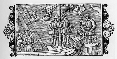 Varázsló eladja tengerészeknek a kötél három csomópontjába zárt szeleket – Olaus Magnus „Historia de Gentibus Septentrionalibus” (Észak népeinek története) című művében, Róma, 1555 alkotó: Unknown artist