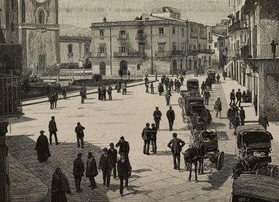 Monreale tér és városháza, a Fasci Siciliani felkelés, Olaszország, metszet E Interguglielmi fényképéről, L