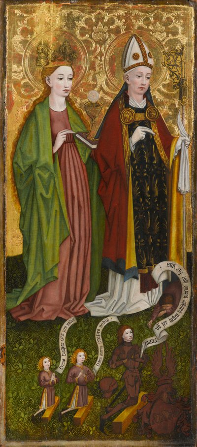 Szent Borbála és Szent Valentin Caspar von Laubenberggel és fiaival, 1450 körül (tempera és olaj, tábla) alkotó: Unknown artist