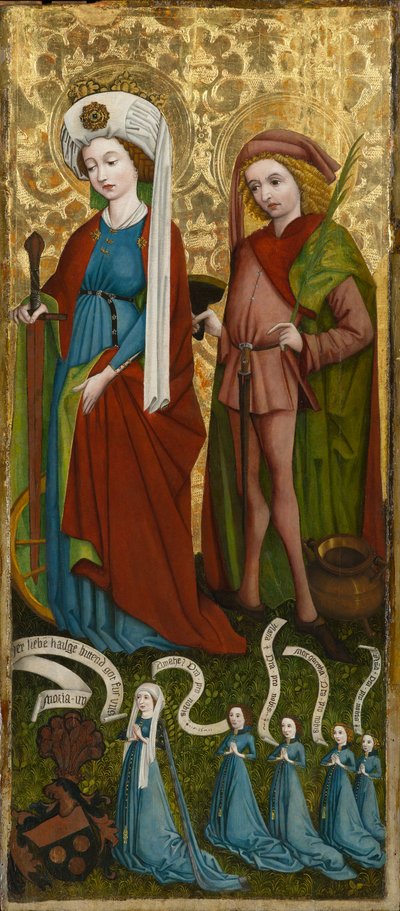 Szent Katalin és Szent Vitus Anna von Freiberggel és lányaival, 1450 körül (tempera és olaj, tábla) alkotó: Unknown artist