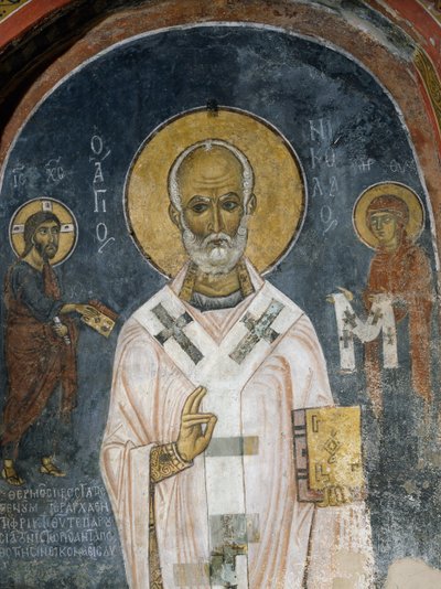 Myrai Szent Miklós, freskó (XII. század), Ayios Nikolaos tis Steyis (Tetőszentmiklós) templom (XI. század) (Unesco Világörökségi Lista, 2001), Troodos-hegység, Ciprus alkotó: Unknown artist