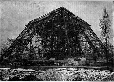 A párizsi Eiffel-torony építésének állása 1888. március elején, Metszet a „” la jeunesse” folyóiratban” alkotó: Unknown artist