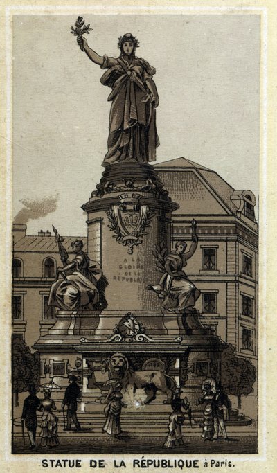 Köztársaság szobra, a Place de la Republique Párizsban. A 19. század végének kromolitográfiája. alkotó: Unknown artist