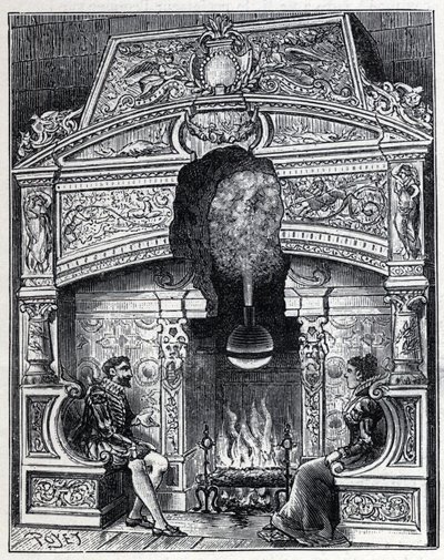 Gőz és naphő: Eolipil kandalló, gőz- és reakciógép rendszer, amelyet eredetileg Alexandriai Heron (i. e. 80) tervezett. Metszet a "" La Nature"-be alkotó: Unknown artist