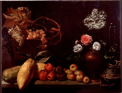 Csendélet rózsákkal, cserjevirágokkal, citrommal és szőlővel (festmény alkotó: Unknown artist